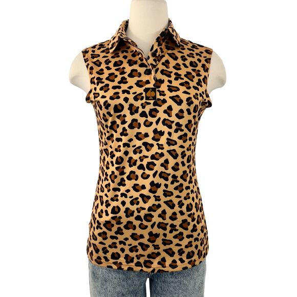 Pins and Aces Golf Sleeveless Polo Shirt Top Leopard Print Size S NWT - Picture 1 of 9